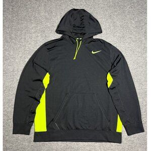 Nike Therma-Fit Hoodie XL Black Volt Yellow Swoosh Training Pullover Sweatshirt